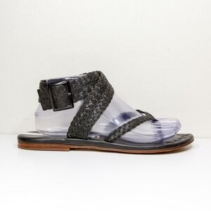 MATT BERNSON Black Leather Woven Ankle Wrap Thong Sandals Sz‎ 9